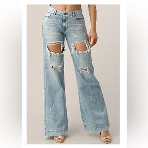 Uniq Distresed Wide Leg Boyfriend Denim Jeans
